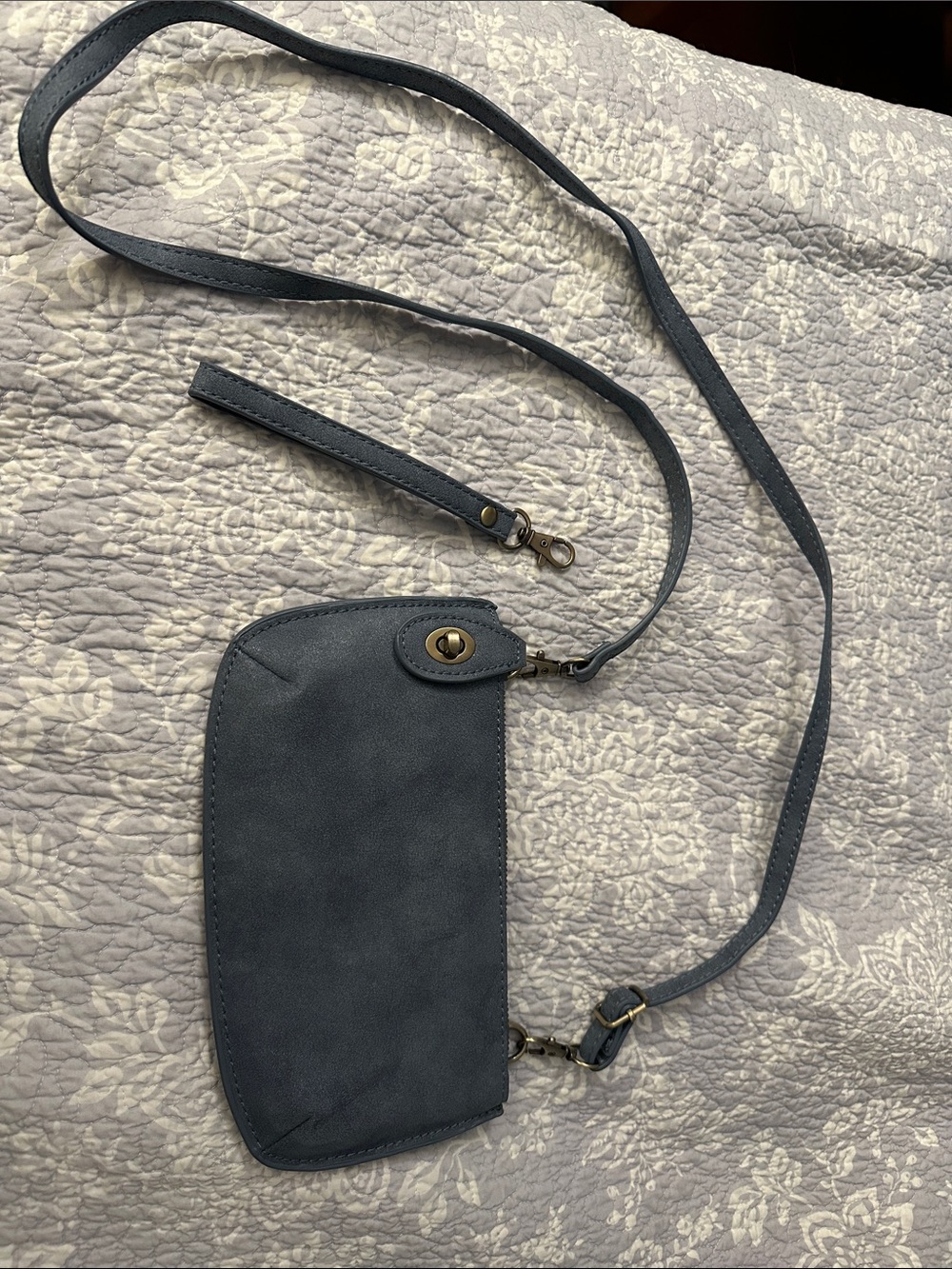 Faux Suede Crossbody Clutch in Slate Blue